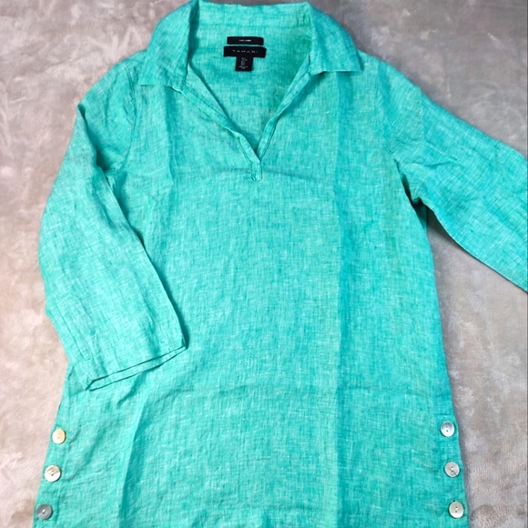 TAHARI 100% Linen Popover Shirt Women's Mother of Pearl Button Sides #043 - Picture 1 of 8